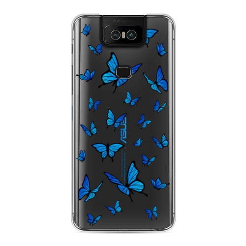 Силиконовый чехол на Asus Zenfone 6 ZS630KL / Асус Зенфон 6 ZS630KL Синие бабочки, прозрачный силиконовый чехол на asus zenfone 6 zs630kl асус зенфон 6 zs630kl у меня лапки прозрачный