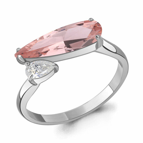 фото Кольцо diamant online, серебро, 925 проба, морганит, фианит, размер 17.5, розовый
