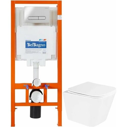 Комплект подвесной унитаз BelBagno Due BB3103CHR/SC + система инсталляции BelBagno BB002-80 + BB005-PR-CHROME