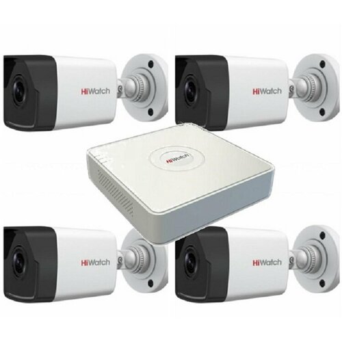 видеокамера ip hiwatch ds i203 e 2 8mm 2мп уличная с exir подсветкой до 30м 2MP Комплект IP видеонаблюдения Hiwatch на 4 камеры для любого помещения с PoE питанием регистратора (DS-I200(D) 2,8mm + DS-N204P(C))