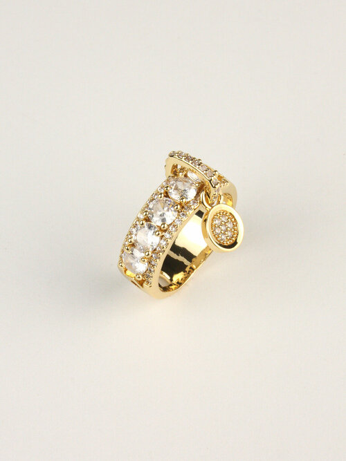 Кольцо Pechinoga Design Кольцо с подвесом женское, стекло, размер 16, золотой, бесцветный