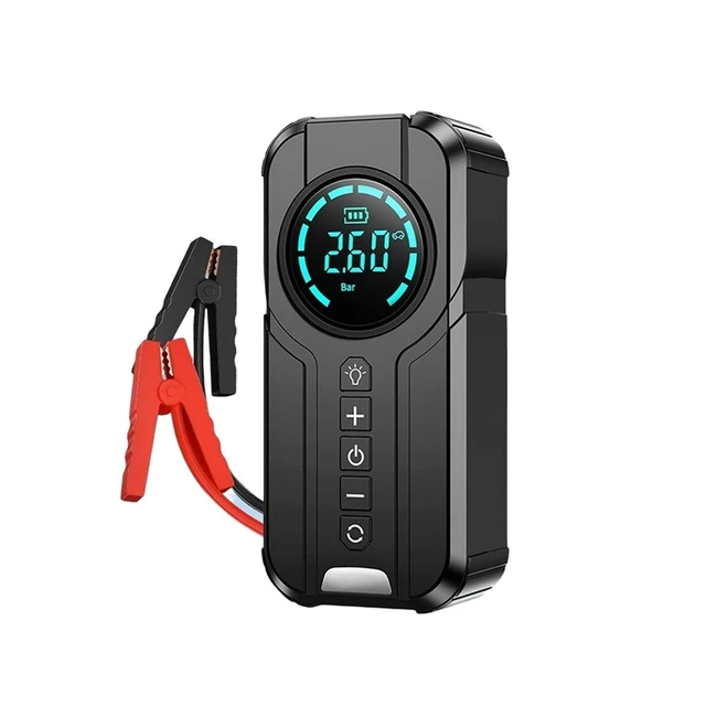 фото Пусковое автомобильное устройство YX1920SH с насосом, фонарём и PowerBank. Портативный пускач для автомобиля. Переносной автомобильный бустер с компрессором