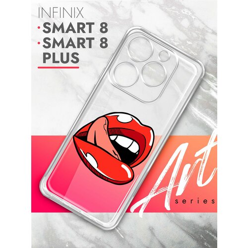 Чехол на Infinix Smart 8/ Infinix Smart 8 Plus (Инфиникс Смарт 8 плюс), прозрачный силиконовый с защитой (бортиком) вокруг камер, Brozo (принт) Губы чехол на infinix smart 8 infinix smart 8 plus инфиникс смарт 8 плюс прозрачный силиконовый с защитой вокруг камер brozo принт корги шарики