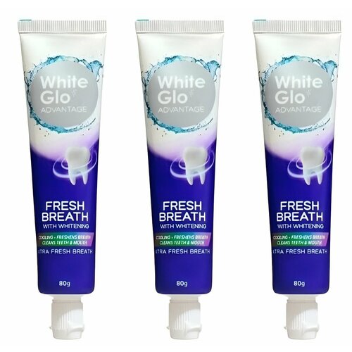 White Glo Зубная паста отбеливающая Advantage Fresh Breath, Свежее дыхание, с фтором, 80 г, 3 шт