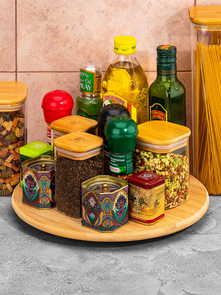 Подносы И Подставки Xiaomi Подставка бамбуковая крутящаяся / органайзер кухонный 30х30х1,2 см Elan Gallery