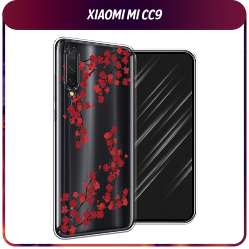 Силиконовый чехол на Xiaomi Mi CC9/Mi A3 Lite/Mi 9 Lite / Сяоми Mi CC9 Красная сакура, прозрачный матовый силиконовый чехол розовые цветочные уголки на xiaomi mi cc9 сяоми mi cc9