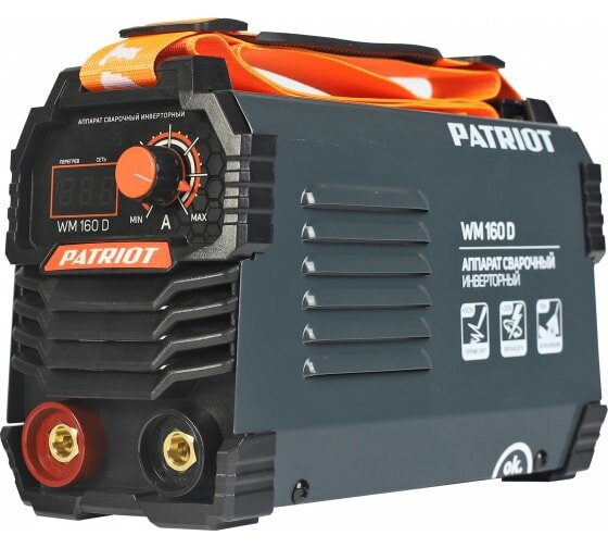 Аппарат сварочный инверторный PATRIOT WM160D MMA, входное напряжение: 1ф,140-240В; сварочный ток мак, шт PATRIOT