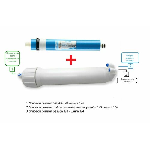 Корпус мембраны с фитингами и мембраной HID TFC-1812-75 совместим со всеми осмосами бытовой серии