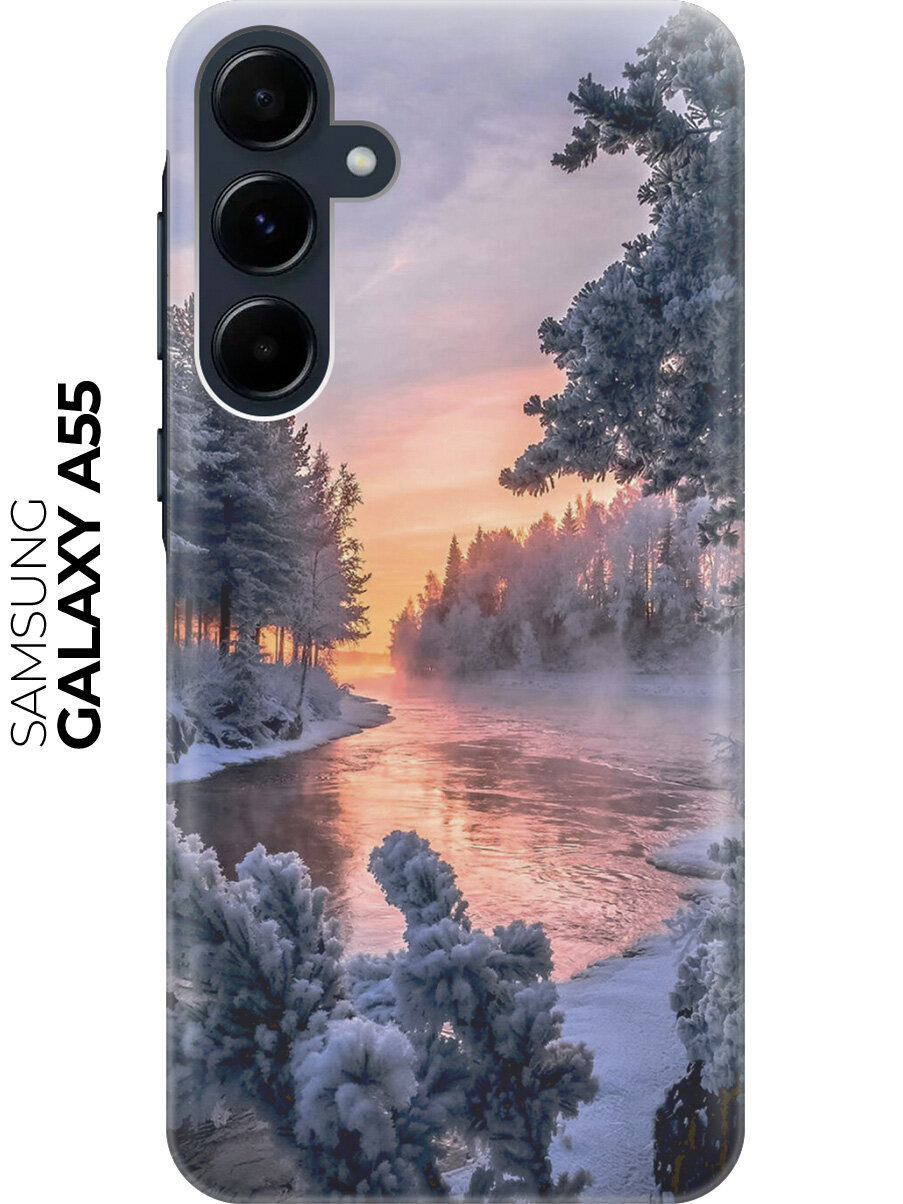 Силиконовый чехол на Samsung Galaxy A55 / Самсунг А55 с рисунком "Река в заснеженном лесу"