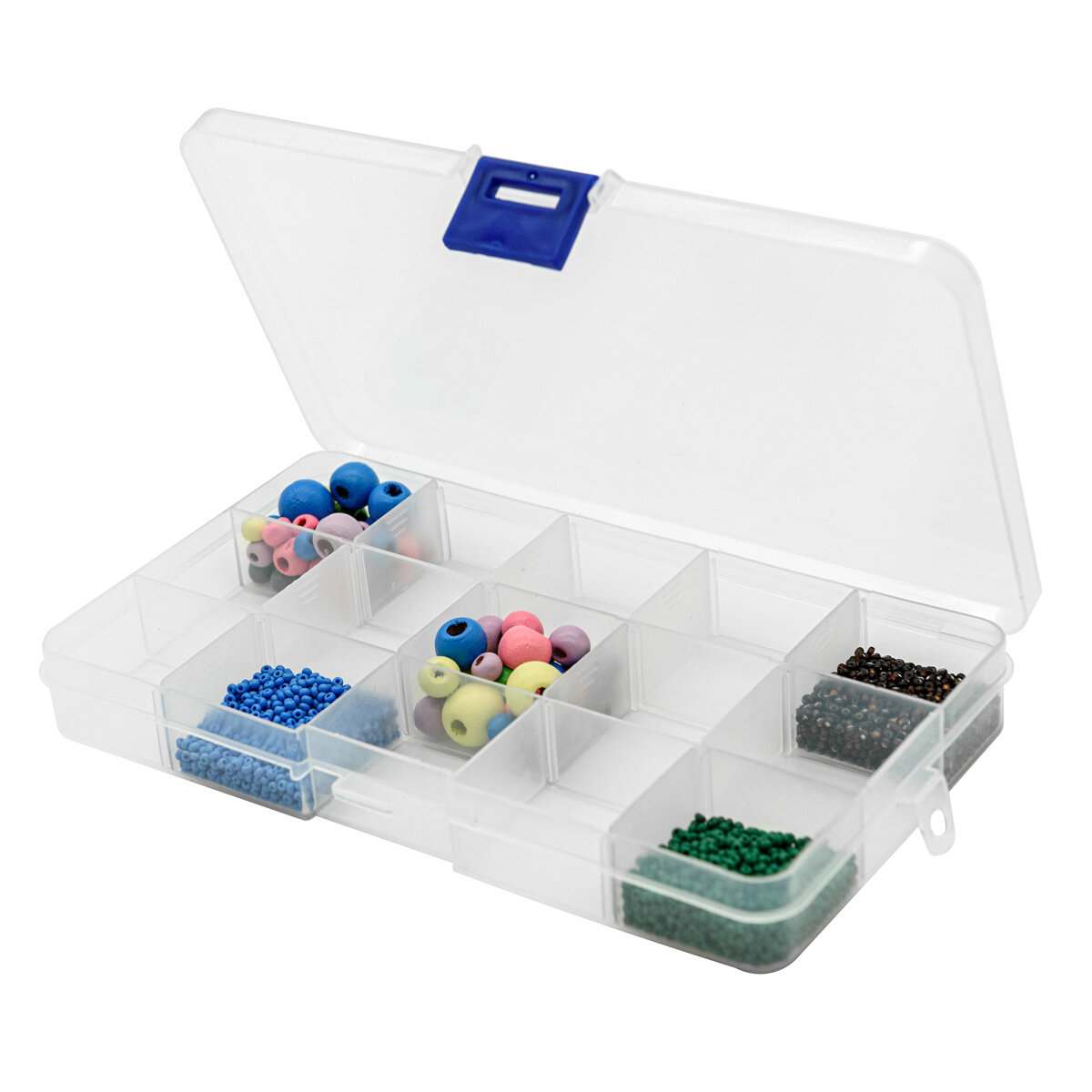 Органайзер для мелочей, бисера, бусин, 17,6*10,2*2,2 см, 3 секции, 11 съемных перегородок, пластиковый, Айрис