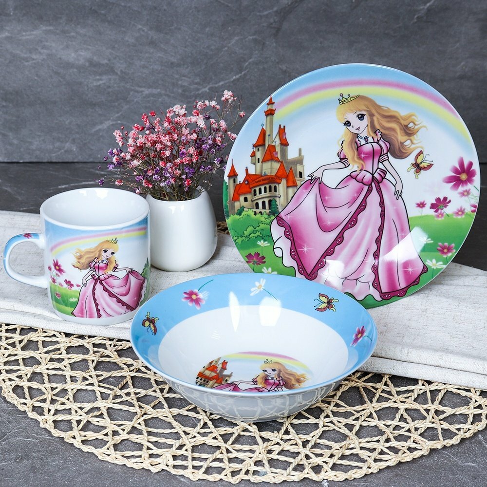 Набор детской посуды 3 предмета "Принцесса" фарфор