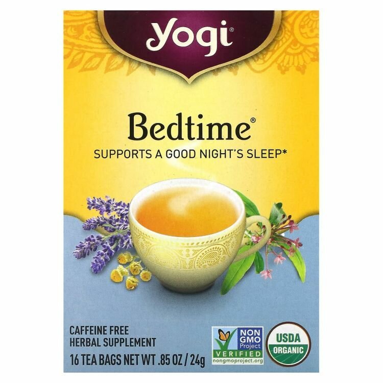 Yogi Tea, Bedtime, чай без кофеина для спокойного сна, 16 чайных пакетиков