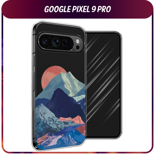 Силиконовый чехол на Google Pixel 9 Pro / Гугл Пиксель 9 Про Закат в снежных горах, прозрачный