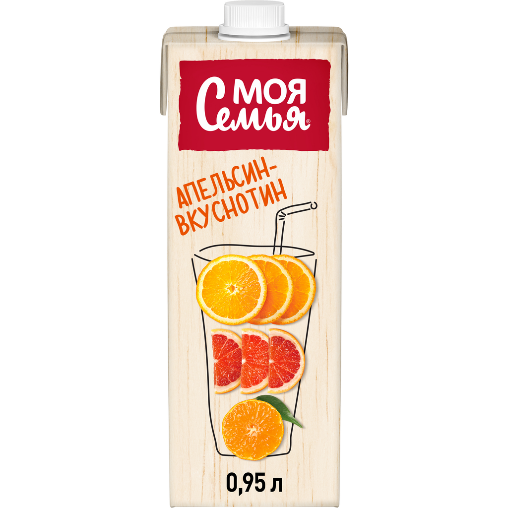 Напиток сокосодержащий МОЯ семья Апельсин-Вкуснотин, 0.95л