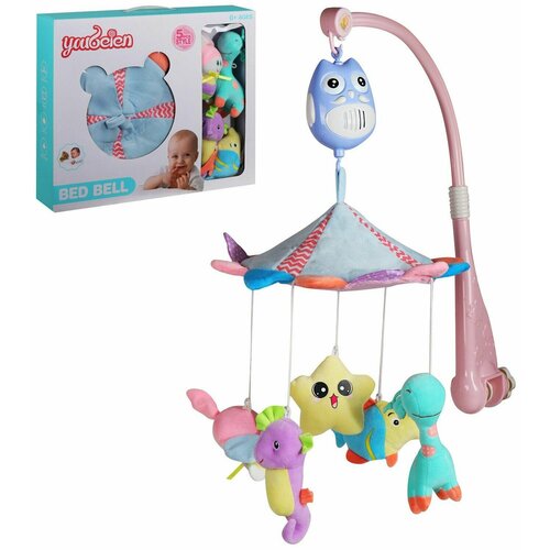 Baby Toys Мобиль для кроватки Bed Bell, музыкальный, 5 подвесных игрушек, колыбельные мелодии, текстиль, 45х9,5х37 см