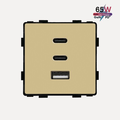 Изображение товара Механизм розетки (без рамки) 3Usb C+C+A, быстрая зарядка 65Вт, цвет золотой