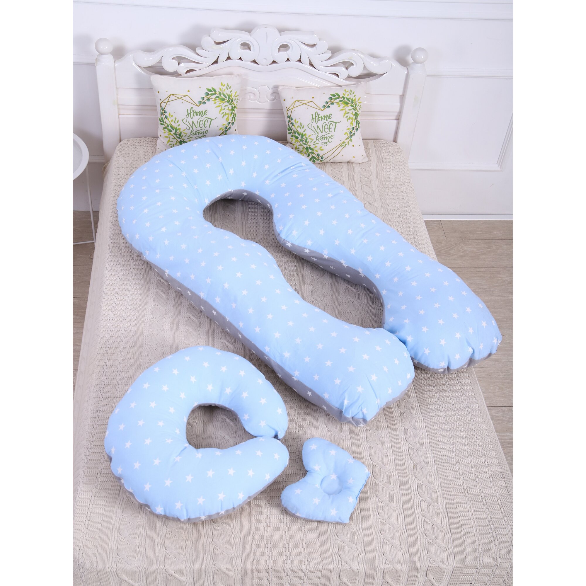 Комбо-набор подушек для беременных 4 в 1 Серо-голубые зведочки