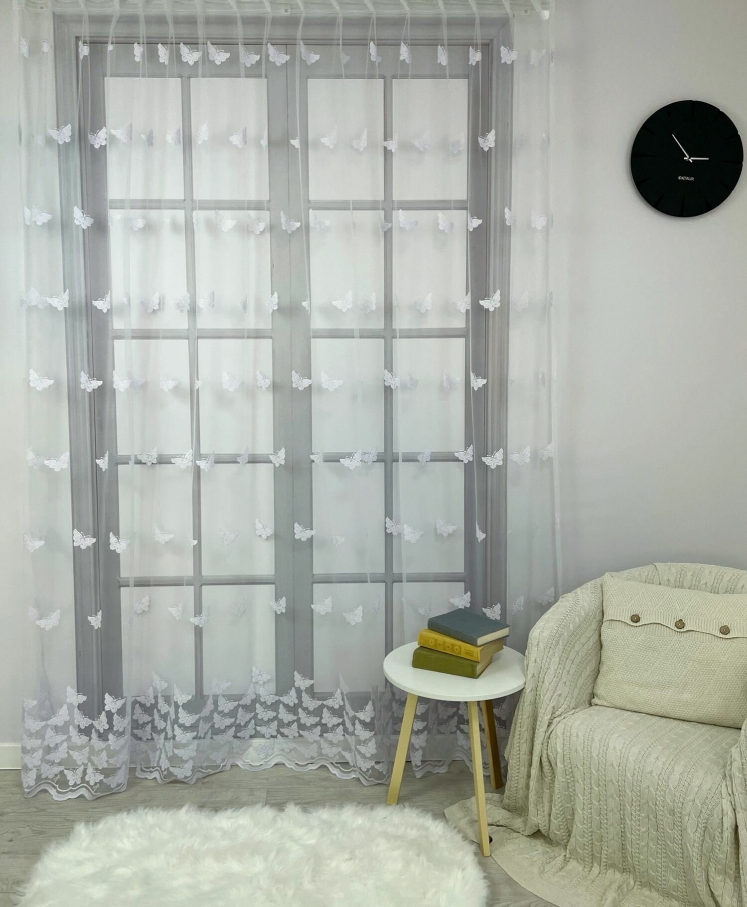 фото Тюль сетка-вышивка "Бабочки" белый 270*300