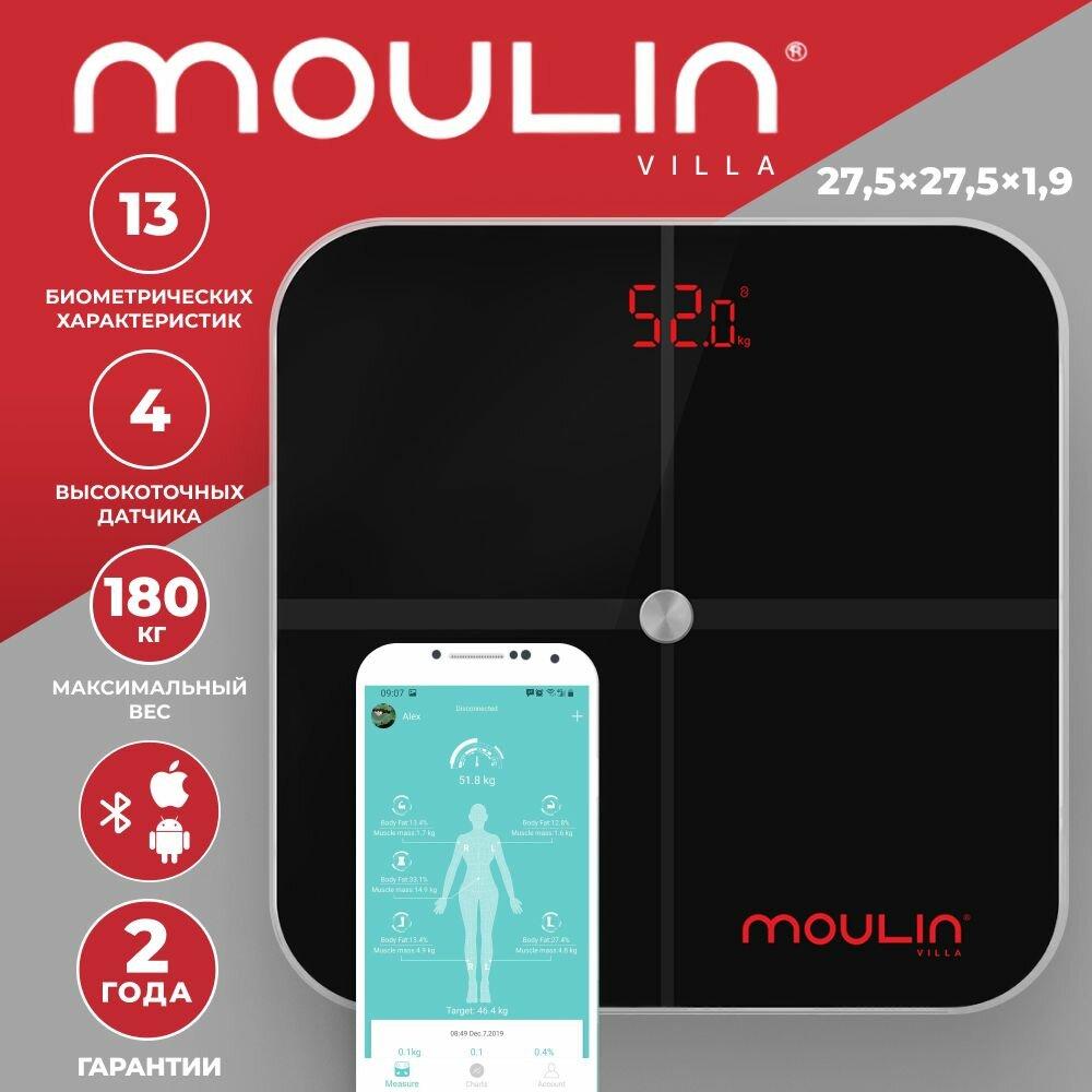 Весы напольные с приложением с функцией измерения биометрии тела Moulin Villa SC-002