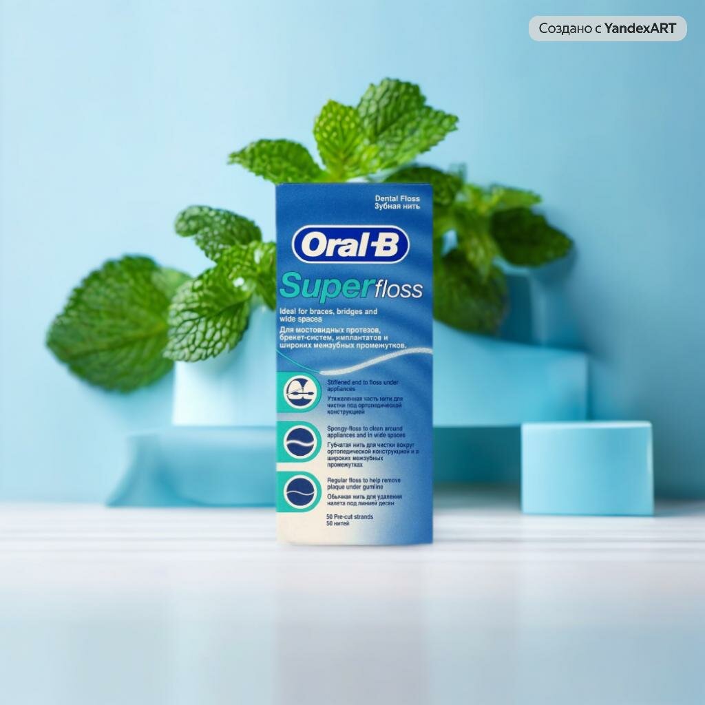 Oral-B Super Floss - антибактериальная зубная нить с мятным вкусом, 50 штук в упаковке