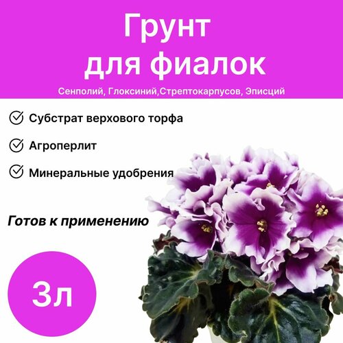 Грунт для фиалок, сенполии, Дом фиалок, 3 л / содержит агроперлит