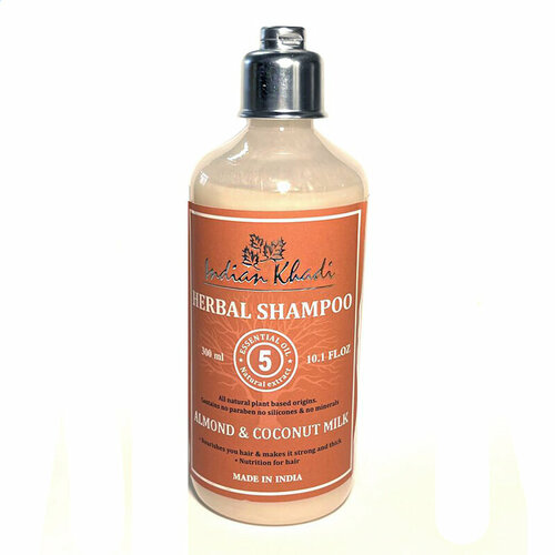 Herbal Shampoo ALMOND & COCONUT MILK, Indian Khadi (Травяной шампунь миндаль И кокосовое молоко, для питания волос, Индиан Кхади), 300 мл.