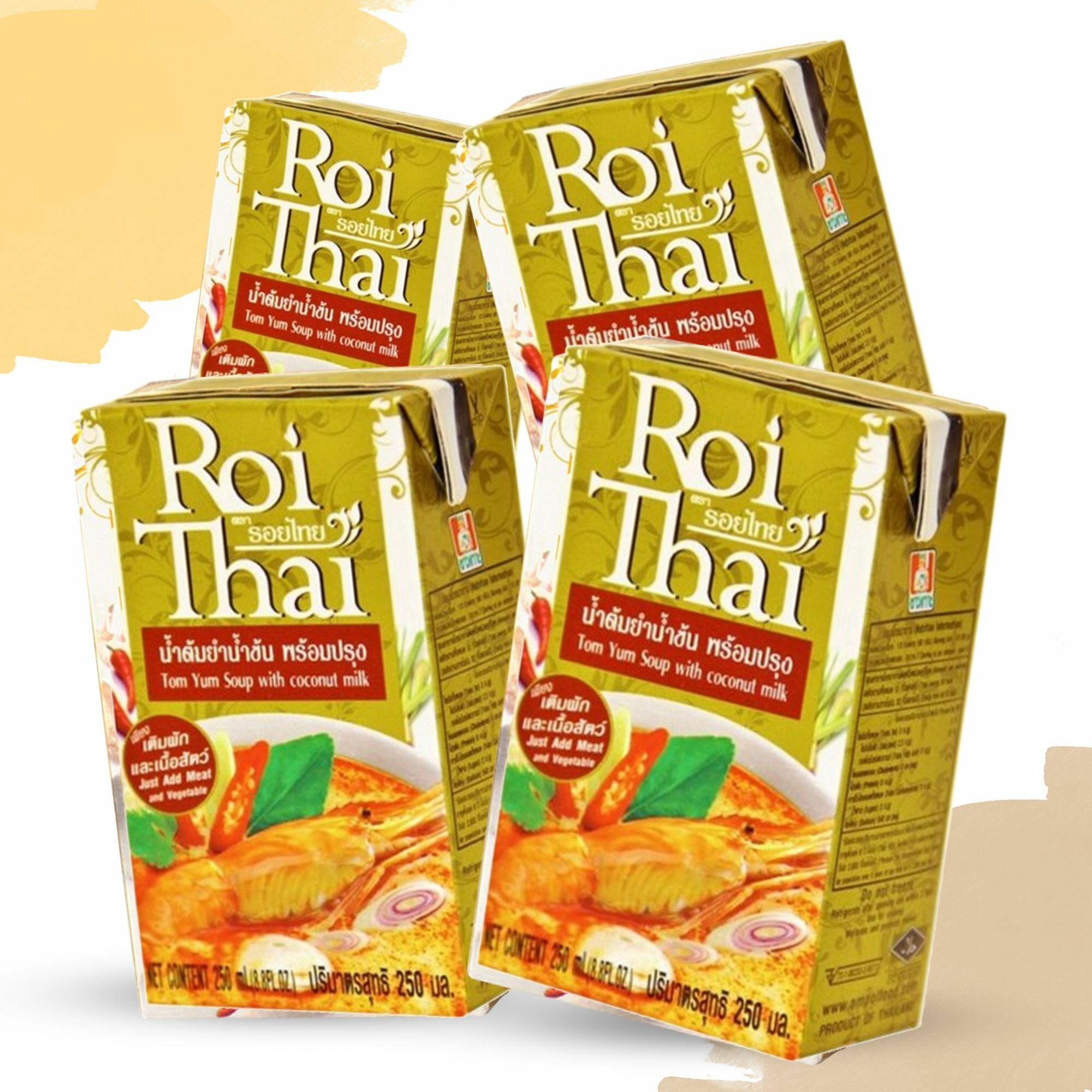 Суп Том Ям с кокосовым молоком Roi Thai, Tom Yum Soup with coconut milk, 4 шт по 250 мл