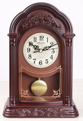 Настольные коричневые большие часы с маятником MIRRON SNM29C ТДБ/Ретро часы/Домашний интерьер/Часы под дерево/Часы на комод