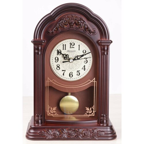 Классические настольные часы MIRRON SNM29C ТДБ/Часы с маятником/Часы с узорами/Большие настольные часы/Металлический циферблат/Коричневые часы