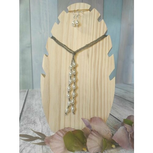 Бусы, жемчуг имитация, длина 125 см, белый, серый