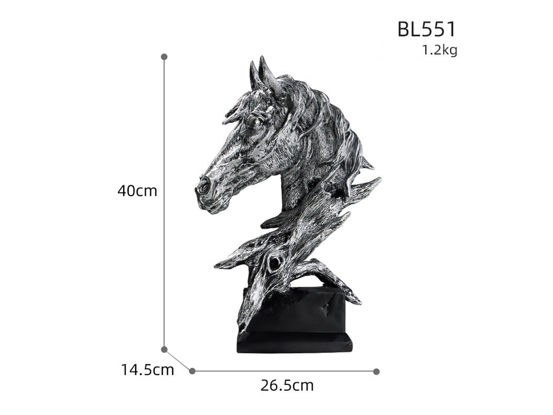 Статуэтка "Бюст коня" серебристый 40*14*26 см BL551