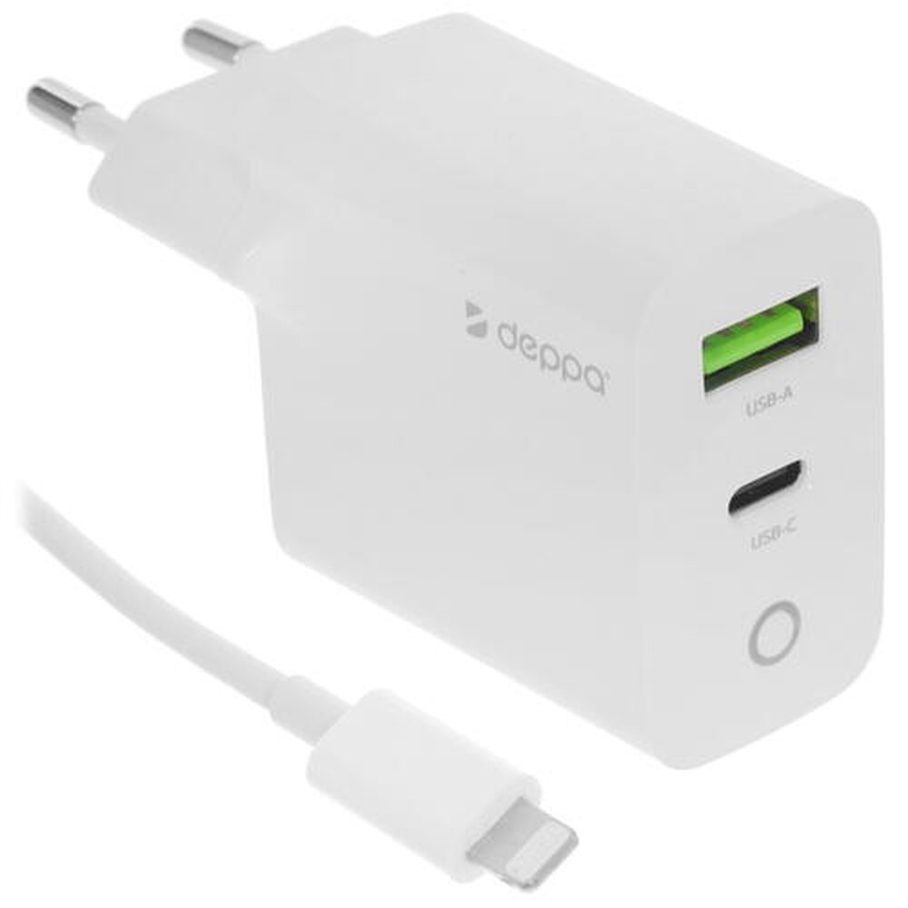 Сетевое зарядное устройство DEPPA 20W, USB + USB type-C, 8-pin Lightning (Apple), 3A, белый - фото №17