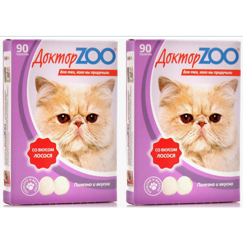 Мультивитаминное лакомство для кошек Доктор ZOO cо вкусом лосося, 90 шт, 2 уп