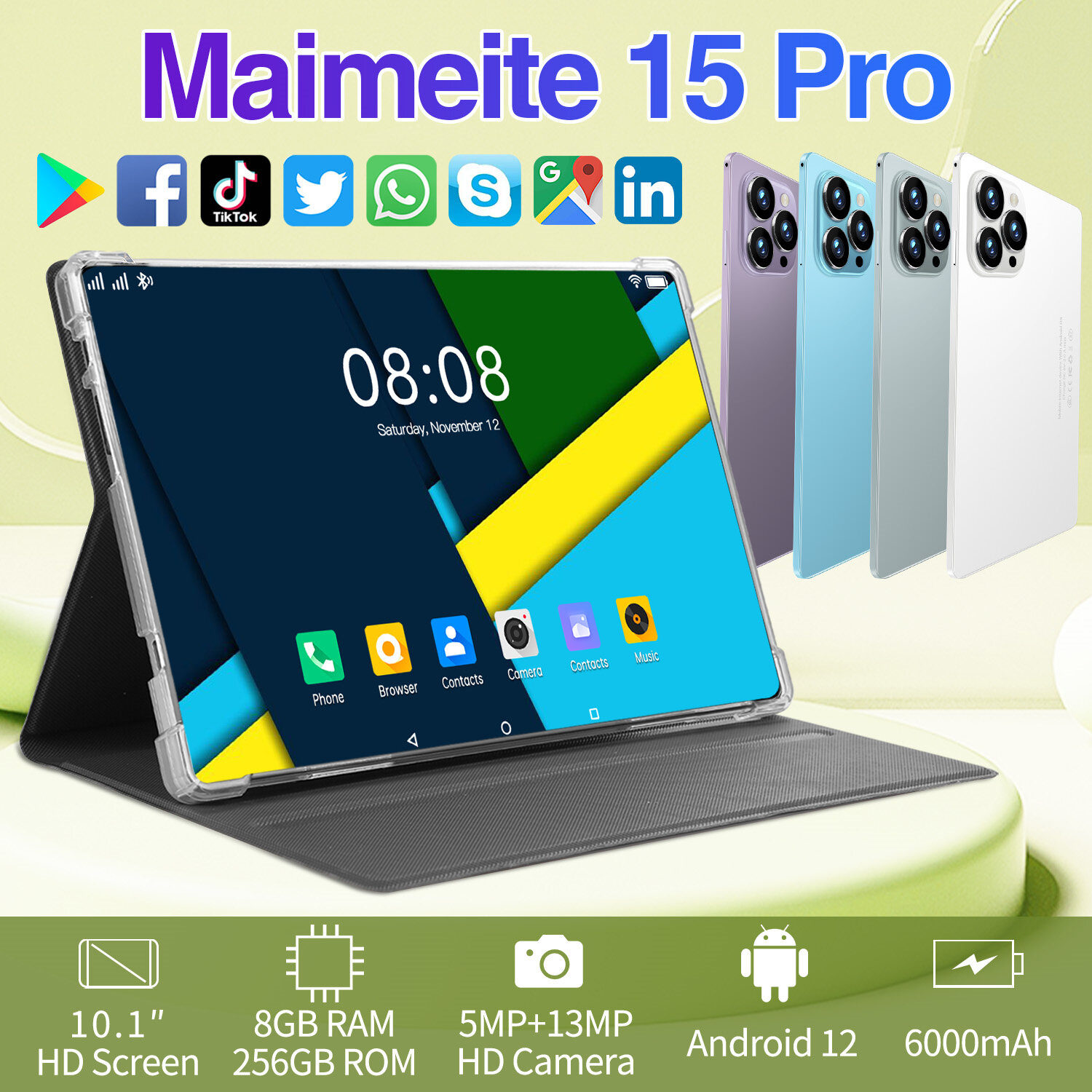 Maimeite 15 Pro планшет 2024 дюймов Android 126000 мАч8 ГБ + 256 ТБ