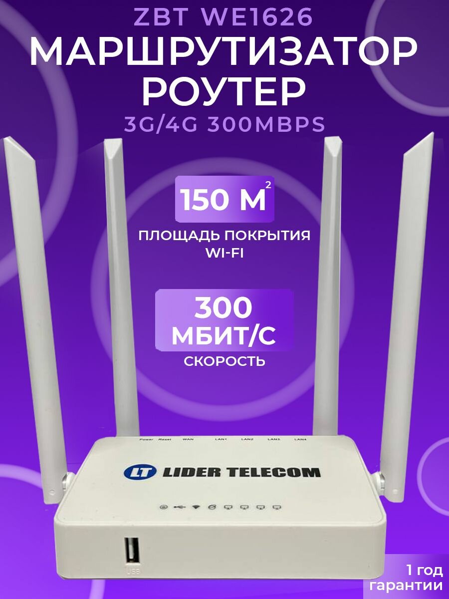 Беспроводной Wi-Fi роутер ZBT-WE1626 с поддержкой USB 3G/4G LTE модемов