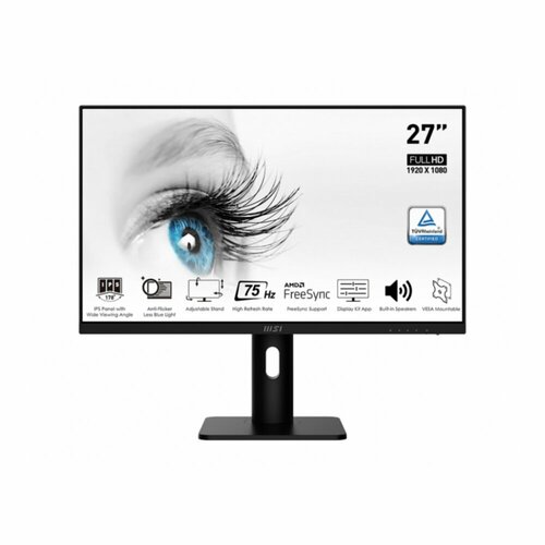 Монитор 27 MSI Pro MP273P black (IPS, 1920x1080, 178°/178°, 250Cd/m2, 1000:1 (100M:1), 5ms, 75Hz, HAS, HDMI, DisplayPort, MM) (9S6-3PB49H-045)