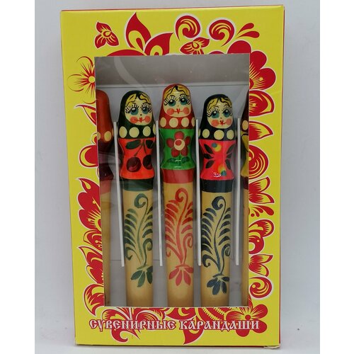Набор расписных карандашей , 5 штук, в подарочной упаковке.