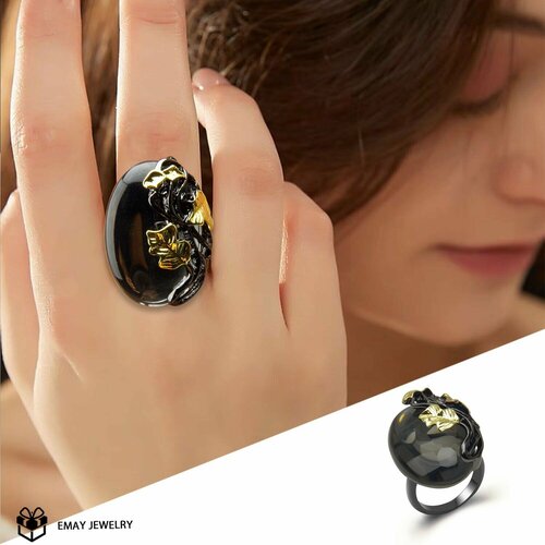 Кольцо Emay, шпинель синтетическая, искусственный камень, размер 18, серый, золотой