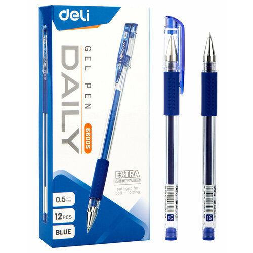 Ручка гелевая Deli Daily 0,5мм синяя резиновая манжета