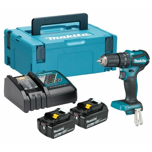 Аккумуляторная дрель-шуруповерт Makita 18 В 1700 обмин 25500 удмин с 2 АКБ 5 Ач и ЗУ в кейсе MakPac DHP483RTJ 52605₽