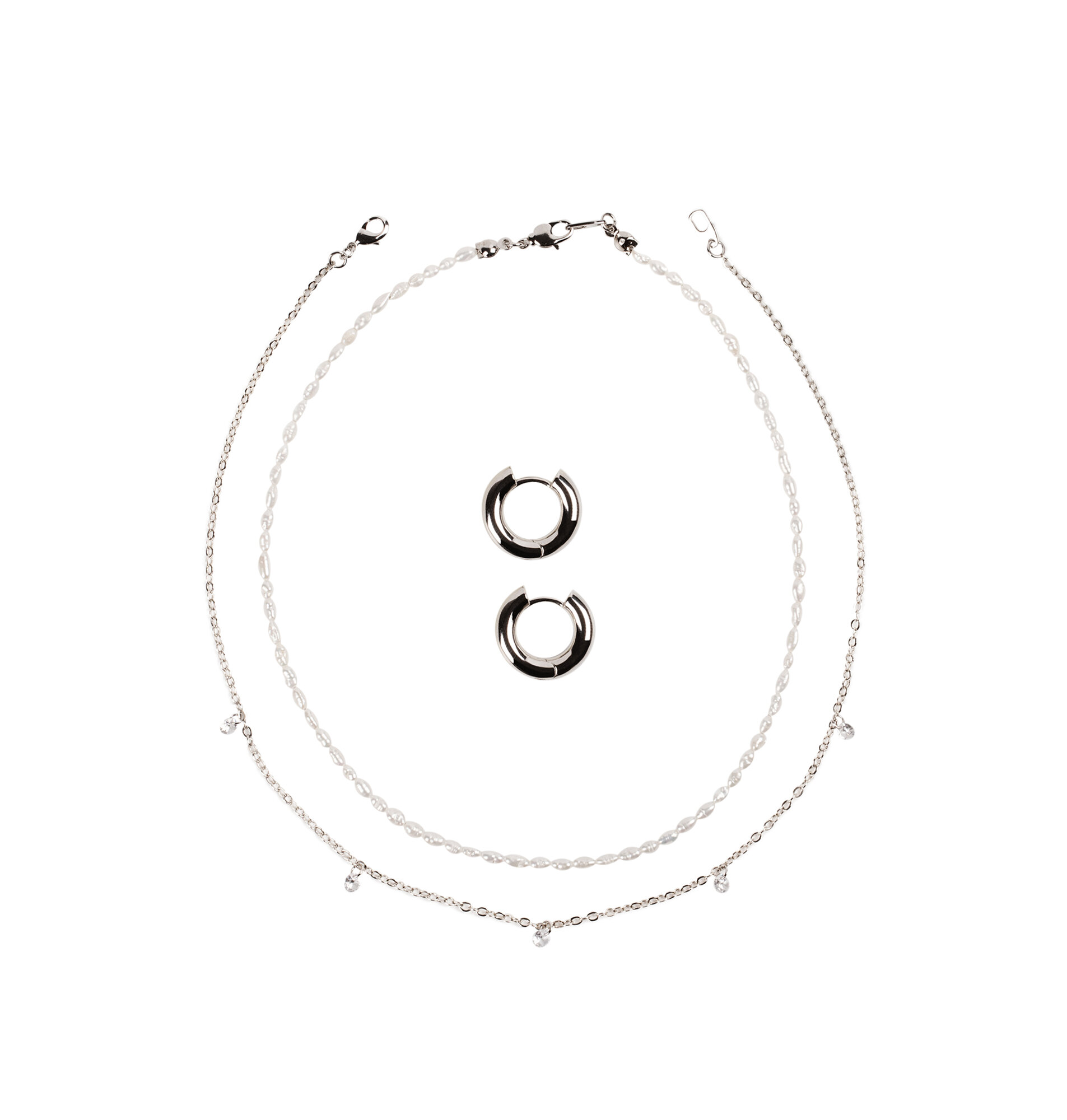 Комплект бижутерии VERUSCHKA JEWELRY: серьги, цепь, колье, фианит, жемчуг пресноводный