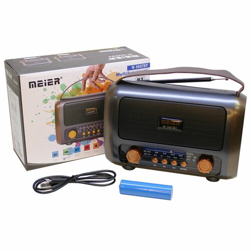 Симпатичный малыш в стиле Ретро - Bluetooth радиоприемник со сменным аккумулятором Meier M-1937BT Gray 237700₽