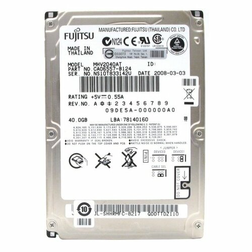 Жесткий диск Fujitsu MHV2040AT 40Gb 4200 IDE 2,5 HDD жесткий диск fujitsu mhs2040at 40gb 4200 ide 2 5 hdd