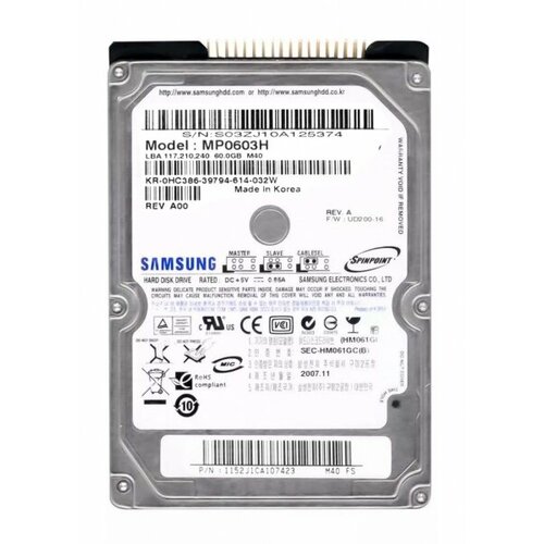 Жесткий диск Samsung MP0603H 60GB 5400 IDE 2,5 HDD жесткий диск fujitsu mhv2060as 60gb 5400 ide 2 5 hdd