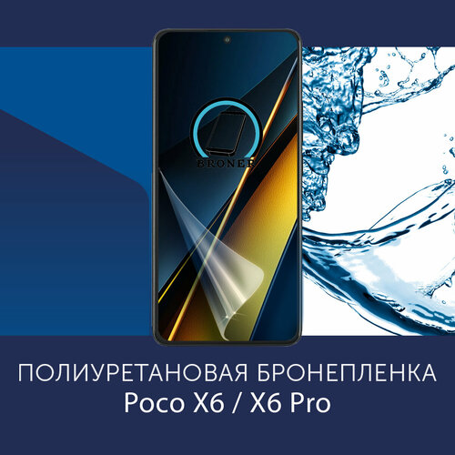 Полиуретановая бронепленка для Xiaomi Poco X6 / X6 Pro / Защитная плёнка на экран, совместима с чехлом, с вырезом под камеру / Глянцевая