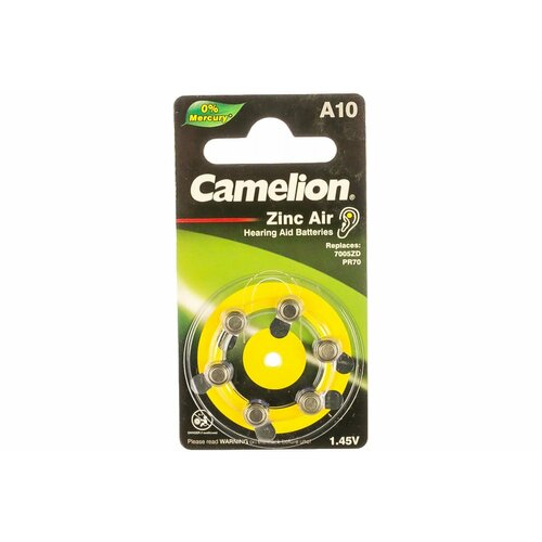 Батарейка для слуховых аппаратов Camelion ZA10 BL-6 Mercury Free A10-BP6 0%Hg, 1.4V, 90mAh 12823