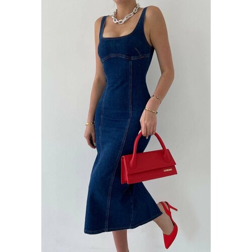 Платье размер S, синий сарафан хлопок повседневный полуприлегающий миди пояс на резинке размер s 42 белый