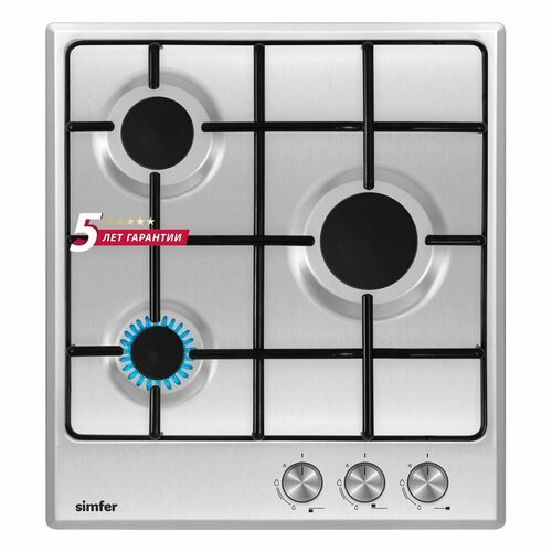 Газовая варочная панель Simfer 45см электроподжиг нержавеющая сталь комплект жиклеров для баллонного газа 5 лет гарантии серый 1648000₽
