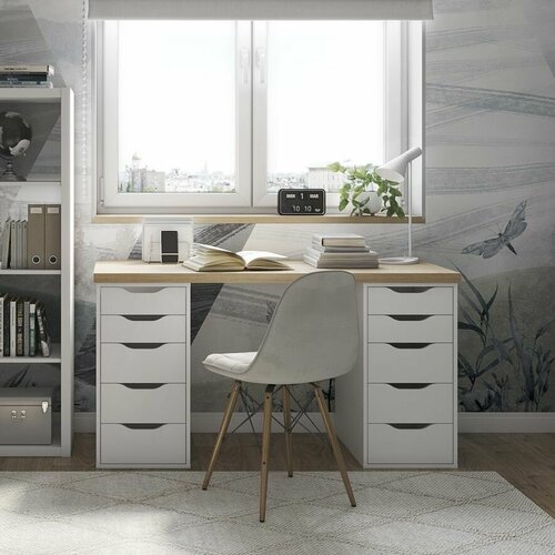 Стол письменный ГУД ЛАКК Ингар 10 ящиков 140х75х55 см дуб беленый 22399₽