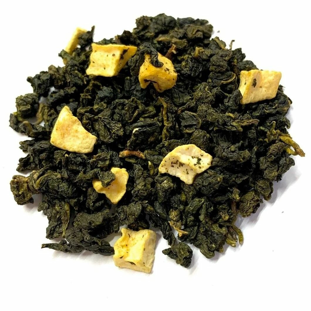 Манговый улун зеленый чай листовой с кусочками манго на осонове Те гуань инь 50 г